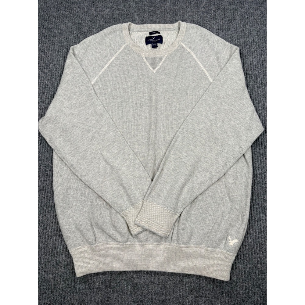 American Eagle Outfitters Mens XL Gray Cotton Prep Fit Crew Neck Raglan Sweater